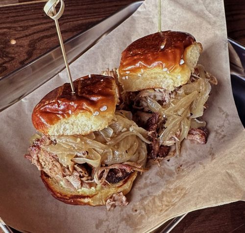 Pull-Pork-Sliders pulled-pork sliders at Cutler's Public house in Santa Barbara, CA