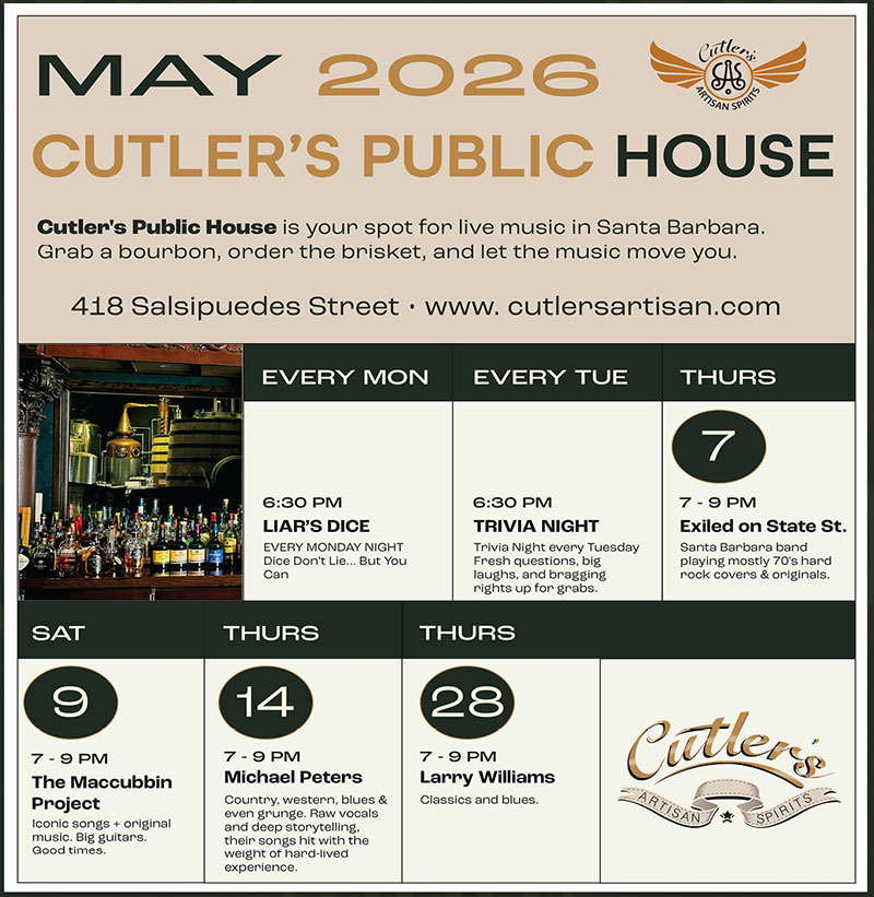 May 2026 Cutler's Public House Events Calendar